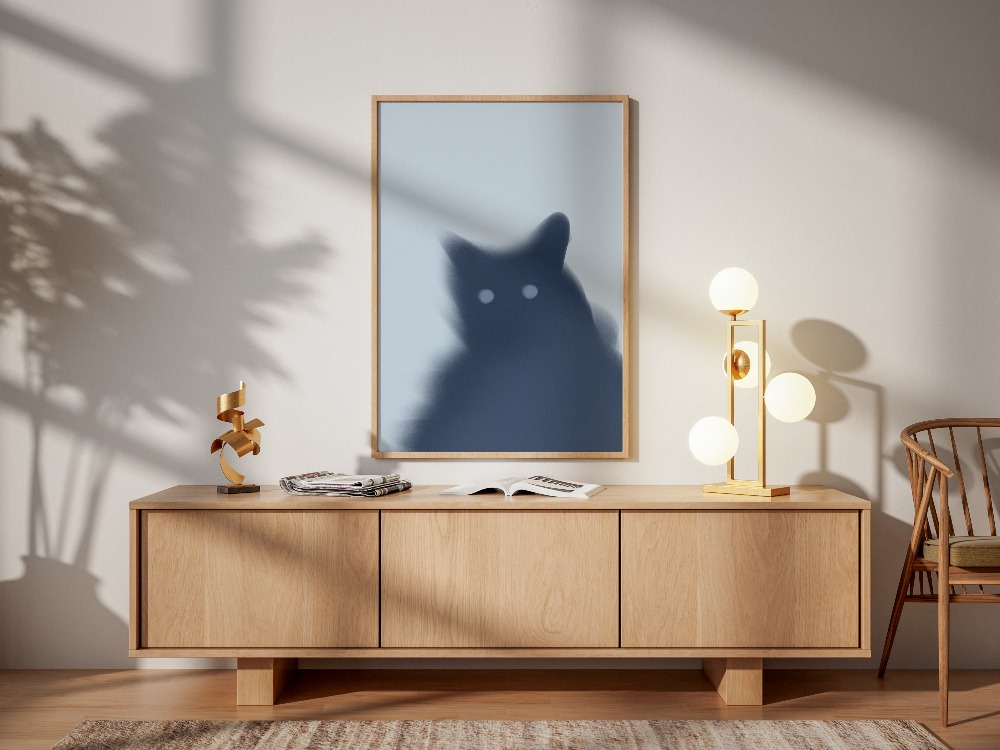 Blurry Cat: Soyut Kedi İllüstrasyon Poster | Modern Duvar Sanatı