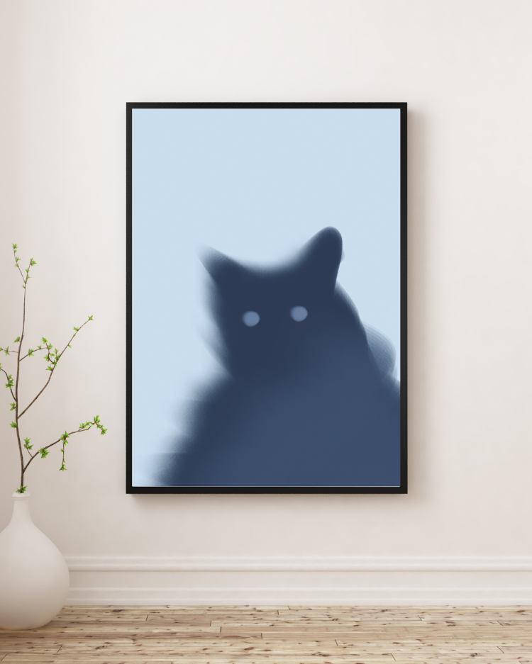 Blurry Cat: Soyut Kedi İllüstrasyon Poster | Modern Duvar Sanatı