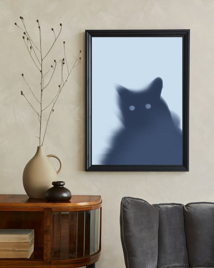 Blurry Cat: Soyut Kedi İllüstrasyon Poster | Modern Duvar Sanatı