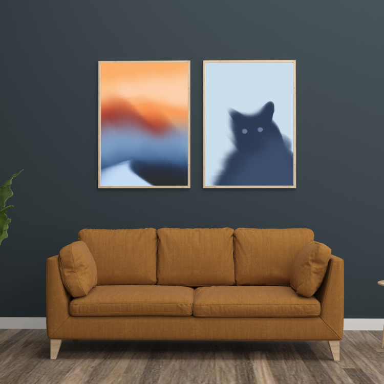 Blurry Cat: Soyut Kedi İllüstrasyon Poster | Modern Duvar Sanatı