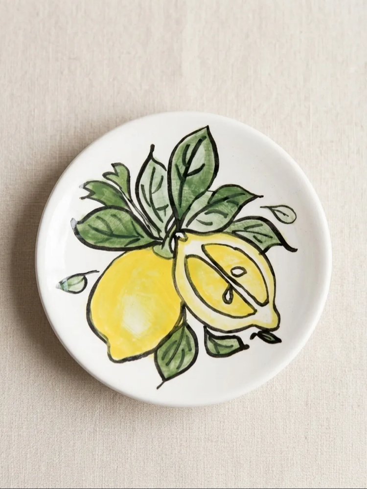 El Boyaması Limon Desenli Seramik Tabak