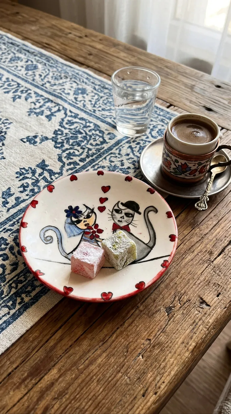 Kaş Kedileri – El Yapımı Çini Mini Tabak
