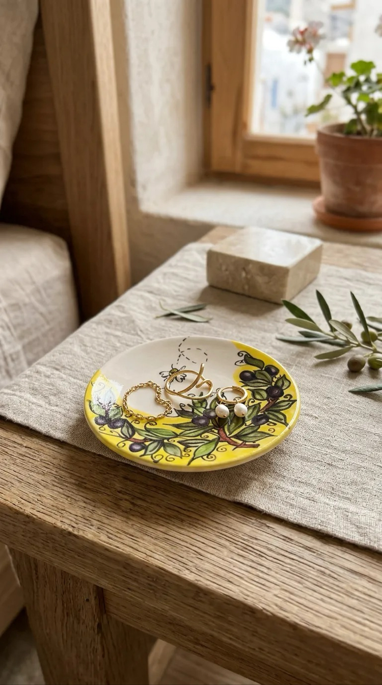Zeytin ve Arı Desenli Mini Çini Tabak