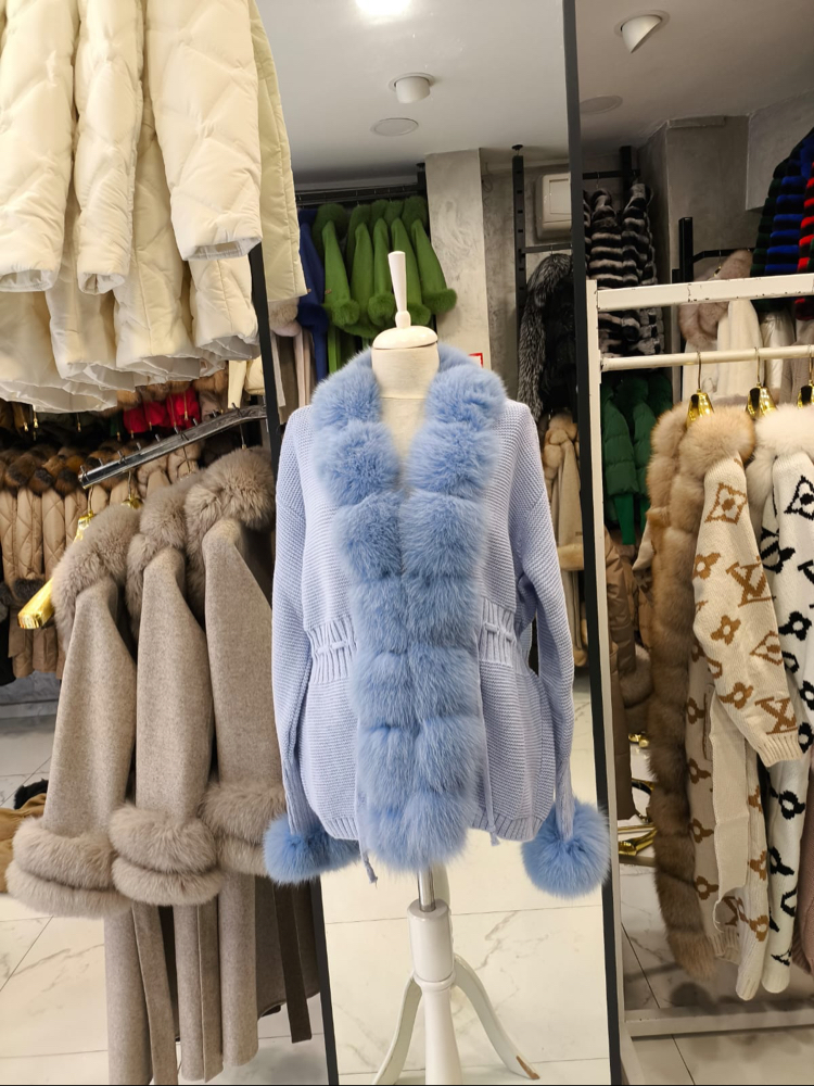 Orjinal Tilki Kürklü Hırka|Bebe Mavisi