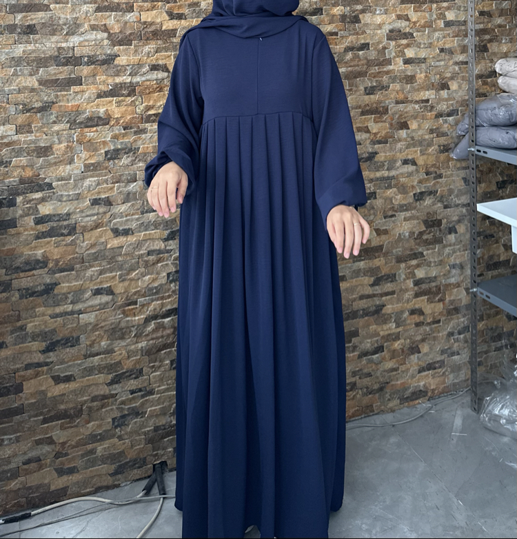 ÖNDEN FERMUARLI PİLELİ ELBİSE “LACİVERT