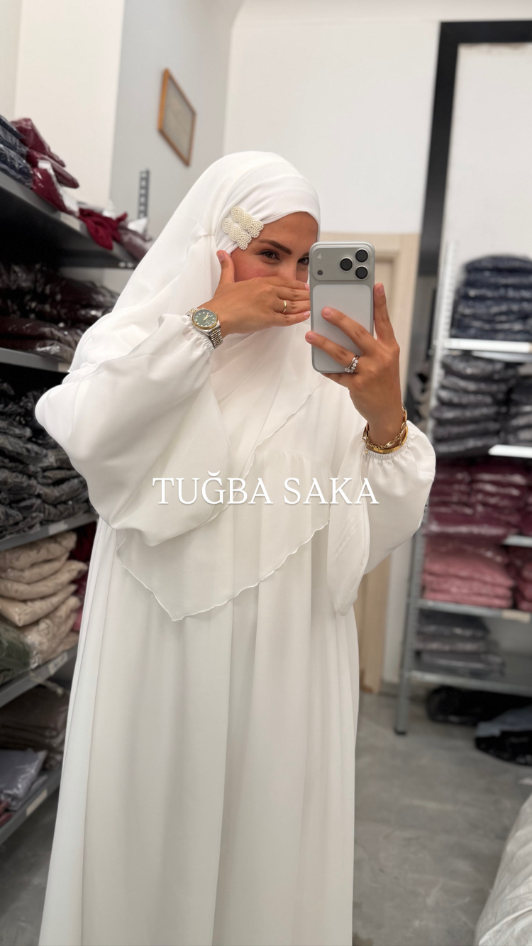 MANOLYA ELBİSE & 3 KATLI KISA SUFLE “ KIRIK BEYAZ