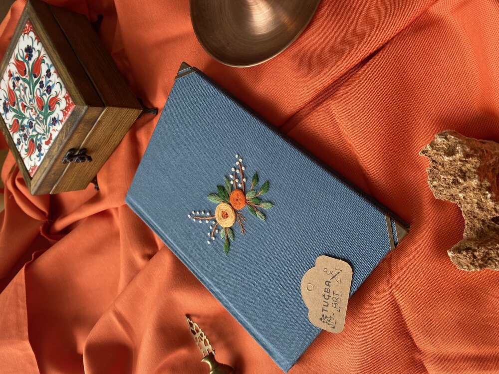 İndigo Çiçekli Nakışlı Defter