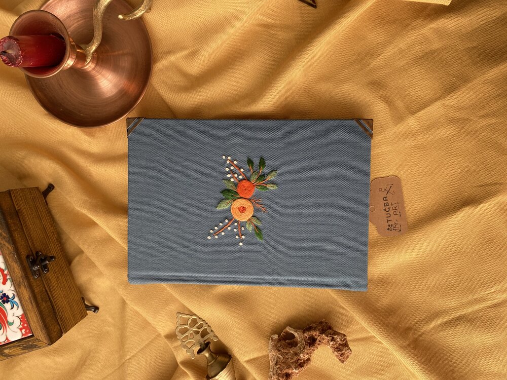 İndigo Çiçekli Nakışlı Defter