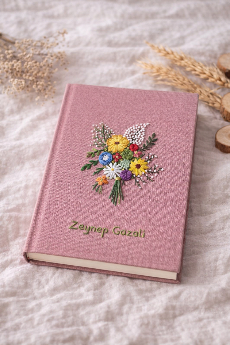Pembe Buket Nakışlı Defter
