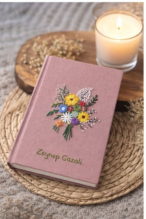 Pembe Buket Nakışlı Defter