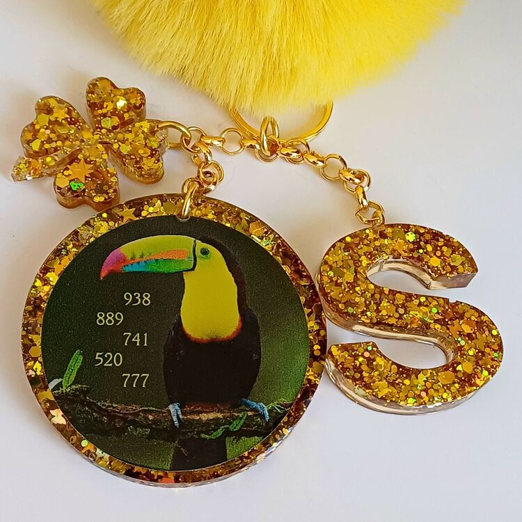 Ponponlu Gold Renk Tukan Kuşu Anahtarlık 