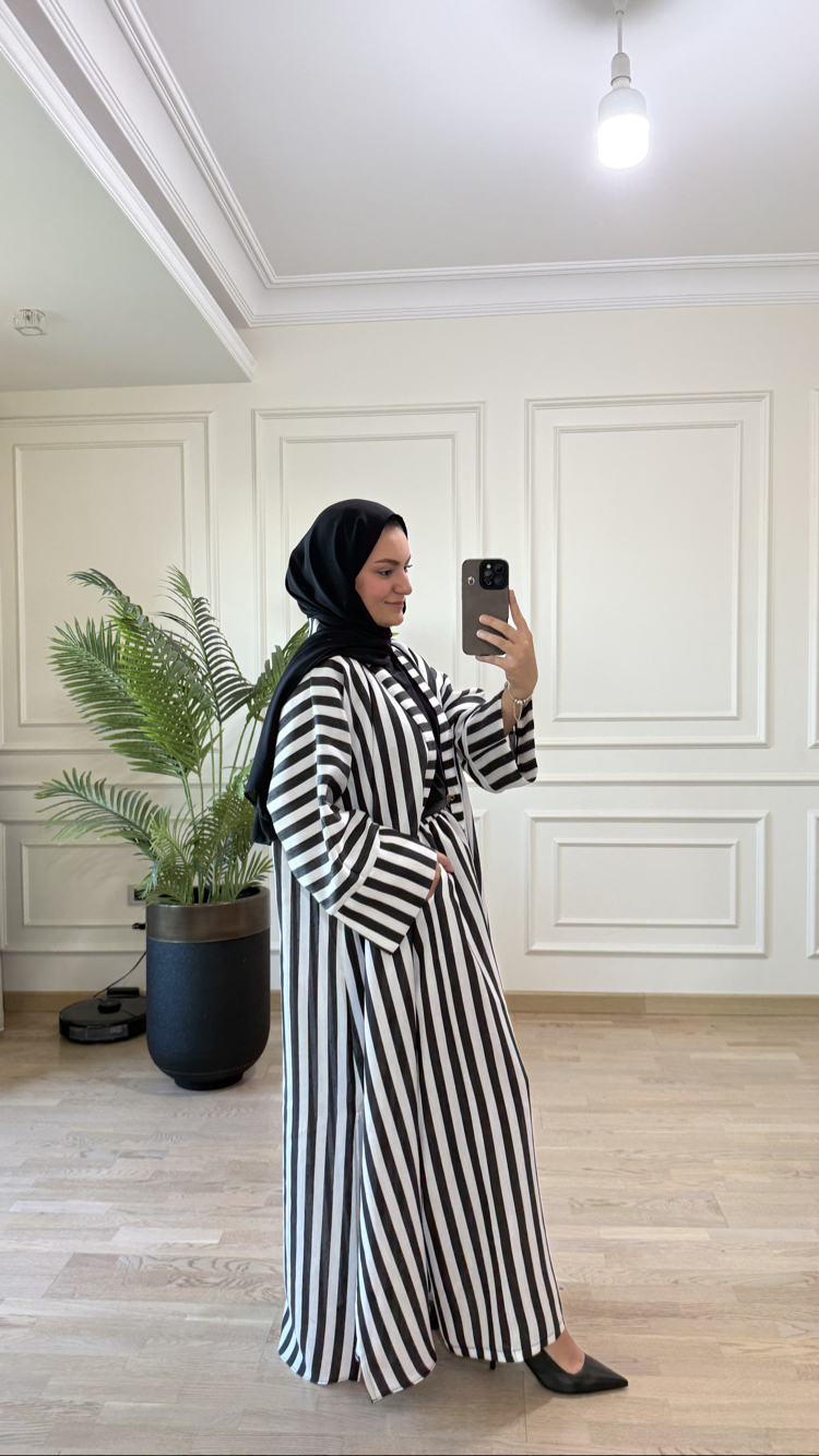 Çizgili abaya takım