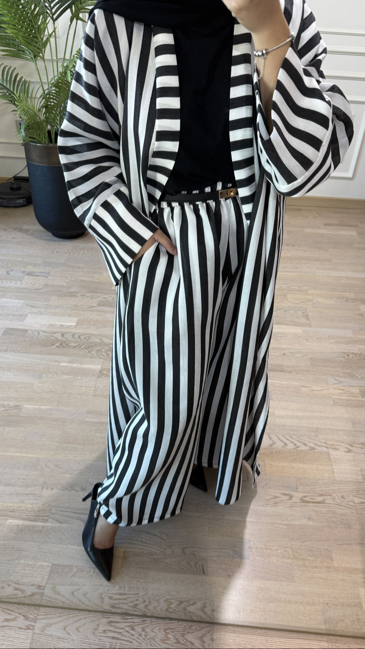 Çizgili abaya takım