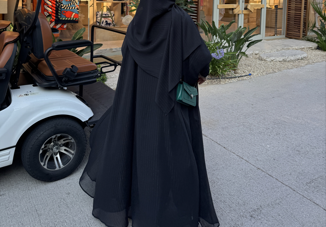Hafif sim geçiş çift kat şifon abaya
