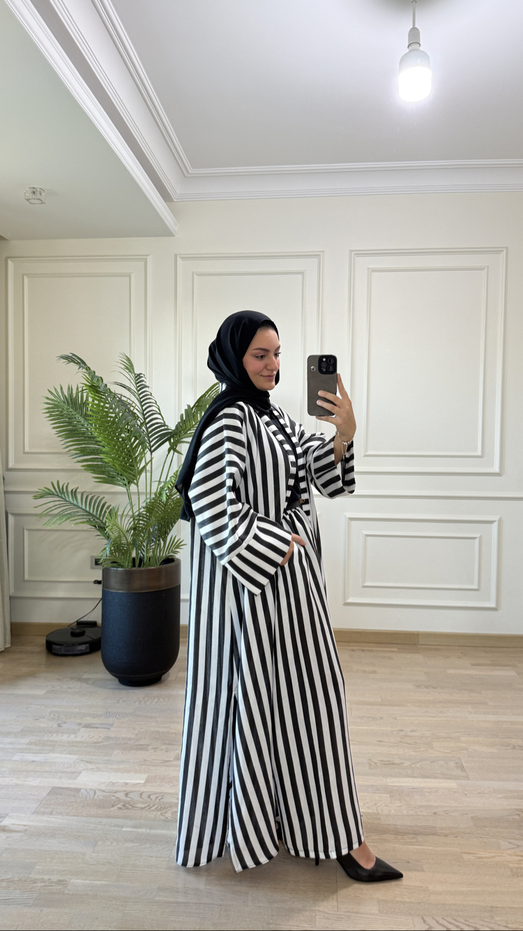 Çizgili abaya takım