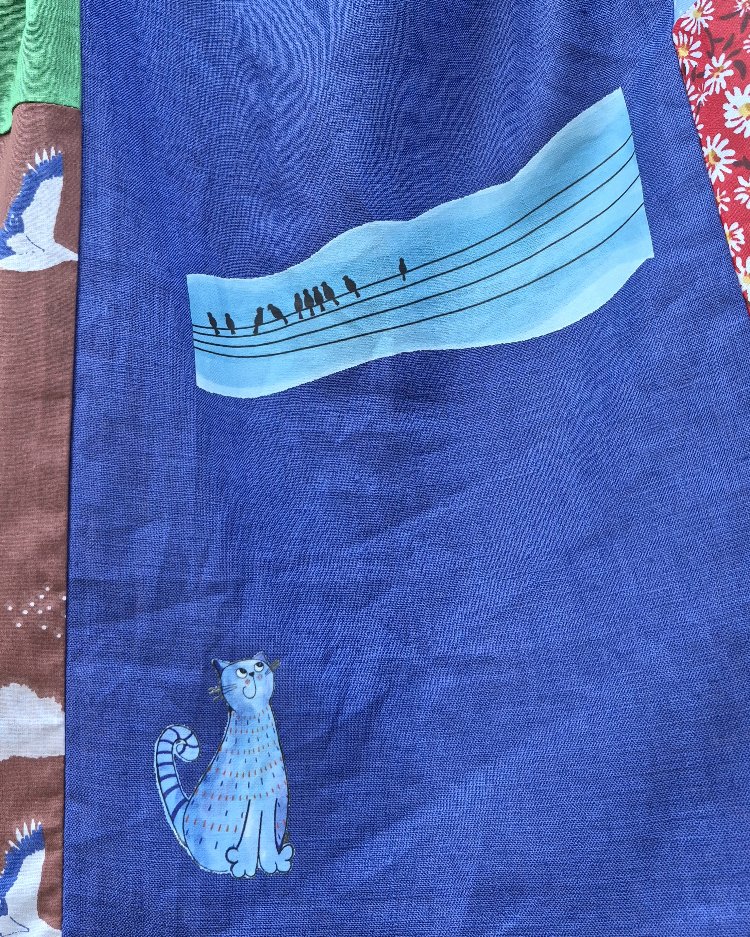 Kedi ve Kuşlar Patchwork Etek