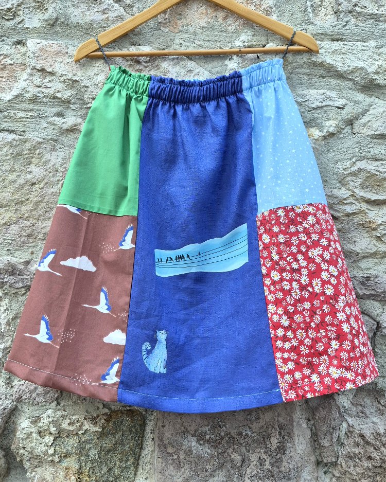 Kedi ve Kuşlar Patchwork Etek