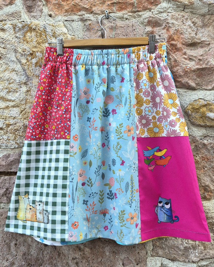 Kuşlar ve Kediler Patchwork Etek