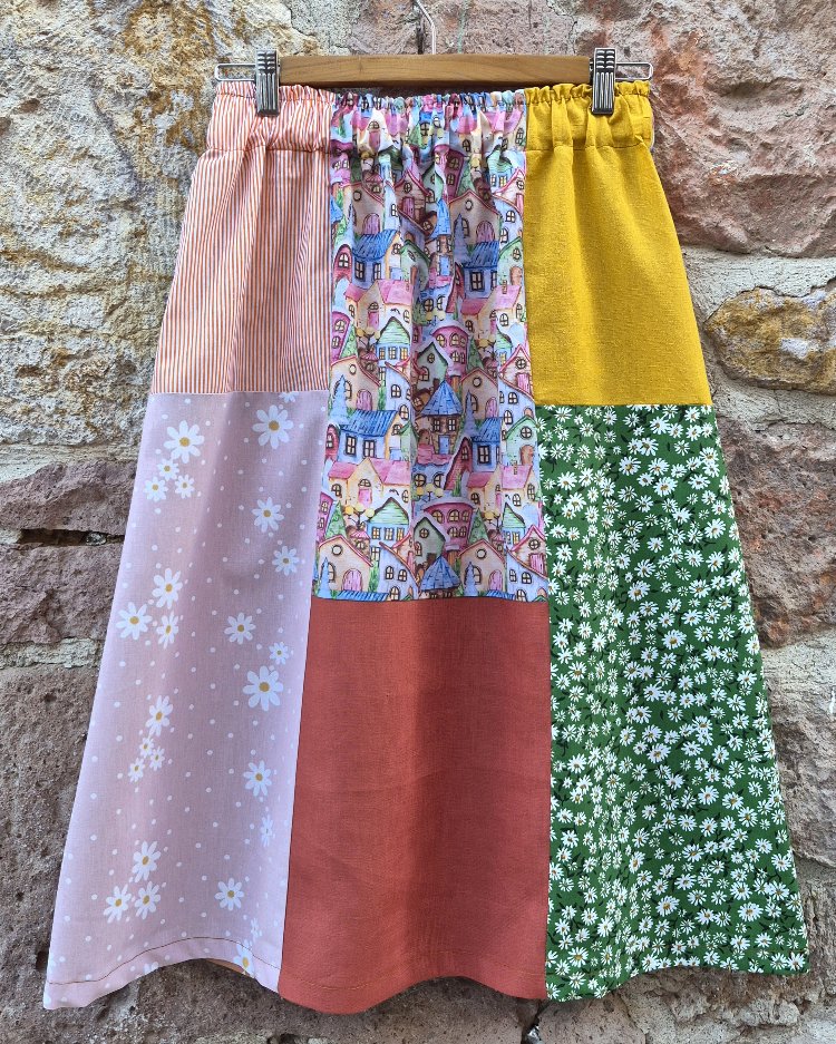 Çift Taraflı Midi Patchwork Etek