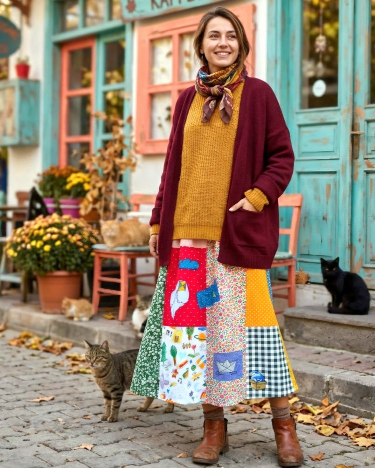 Çocukluk Uzun Patchwork Etek