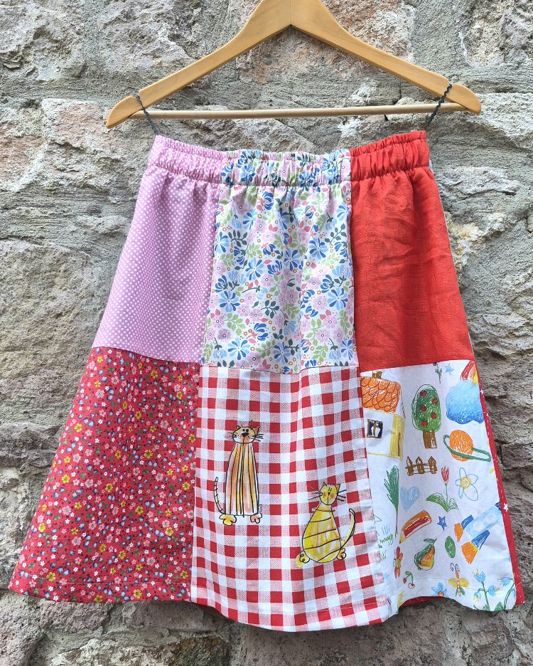 Çocuk Çizimli Patchwork Etek