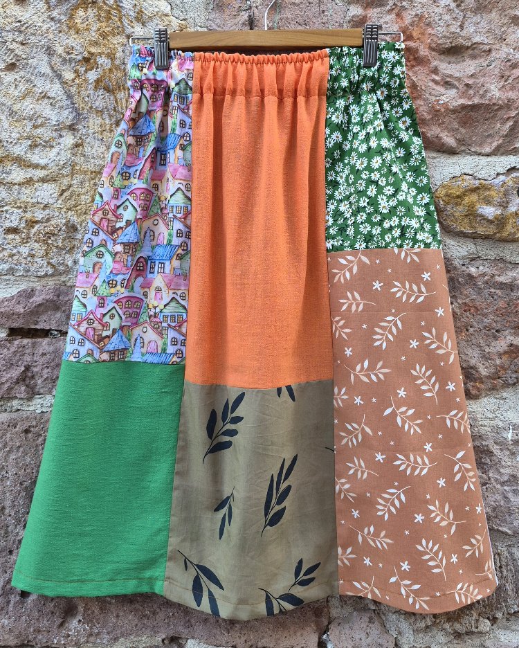 Çift Taraflı Midi Patchwork Etek