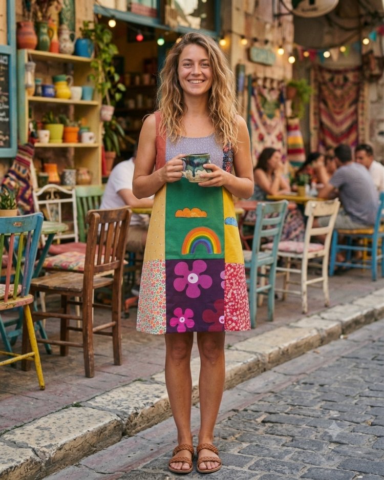 Gökkuşağı Patchwork Elbise