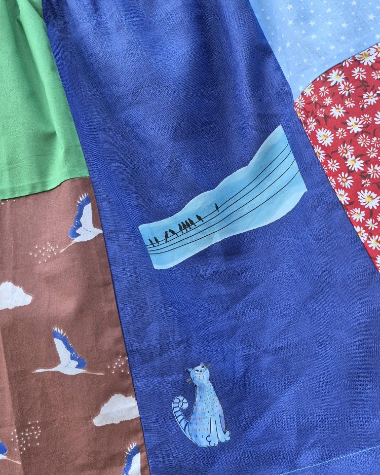 Kedi ve Kuşlar Patchwork Etek