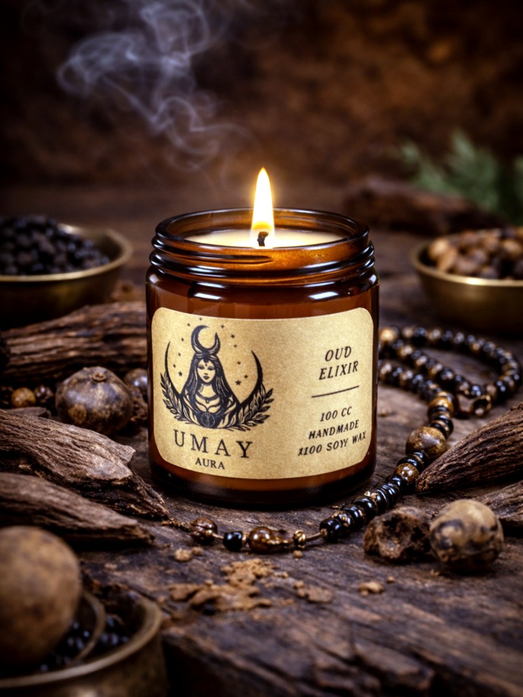 Oud Kokulu El Yapımı Soya Mum Amber Kavanoz 100 cc 