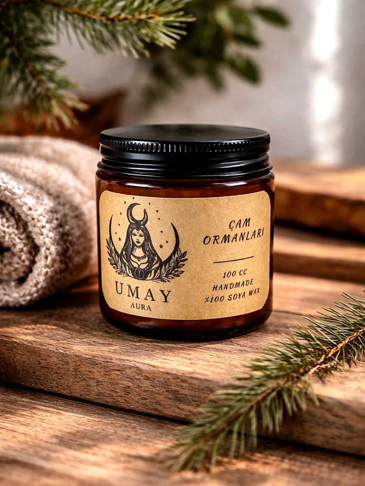 Çam Kokulu El Yapımı Soya Mum Amber Kavanoz 100 cc