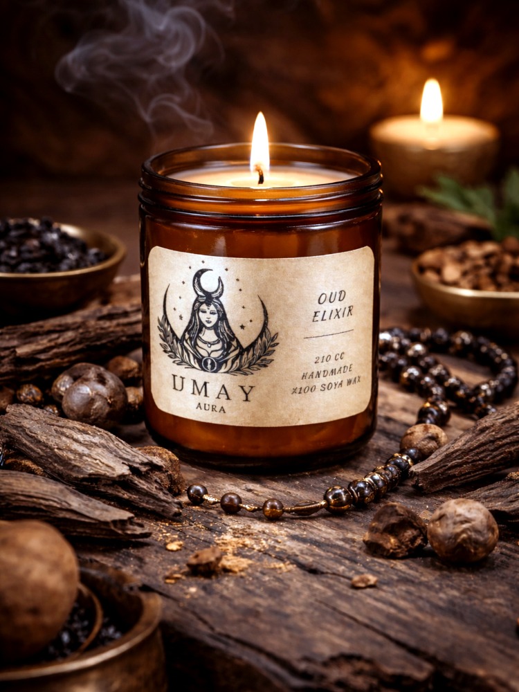 Oud Kokulu El Yapımı Soya Mum Amber Kavanoz 210 cc