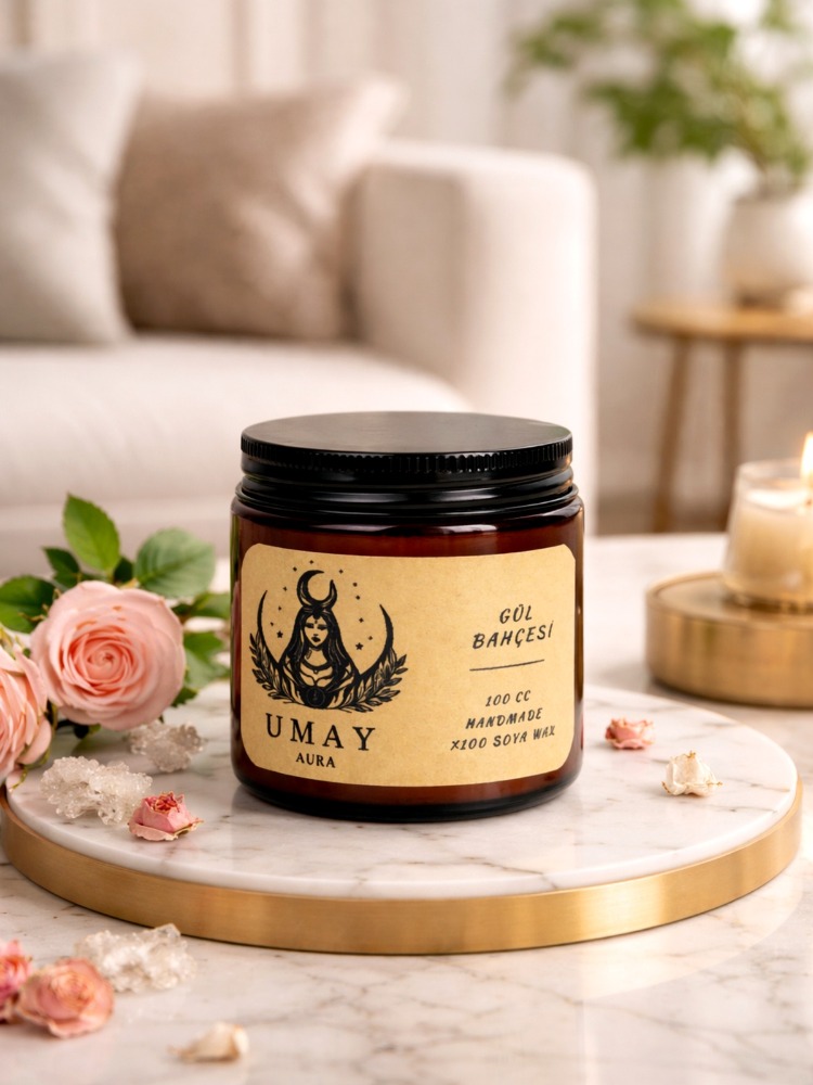 Gül Kokulu El Yapımı Soya Mum Amber Kavanoz 100 cc