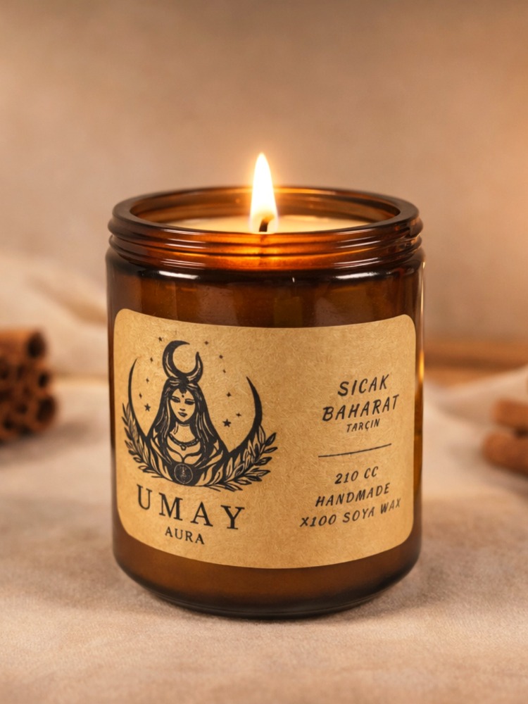 Tarçın Kokulu El Yapımı Soya Mum Amber Kavanoz 210 cc