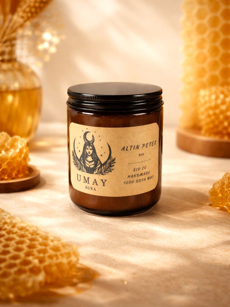 Bal Kokulu El Yapımı Soya Mum Amber Kavanoz 210 cc