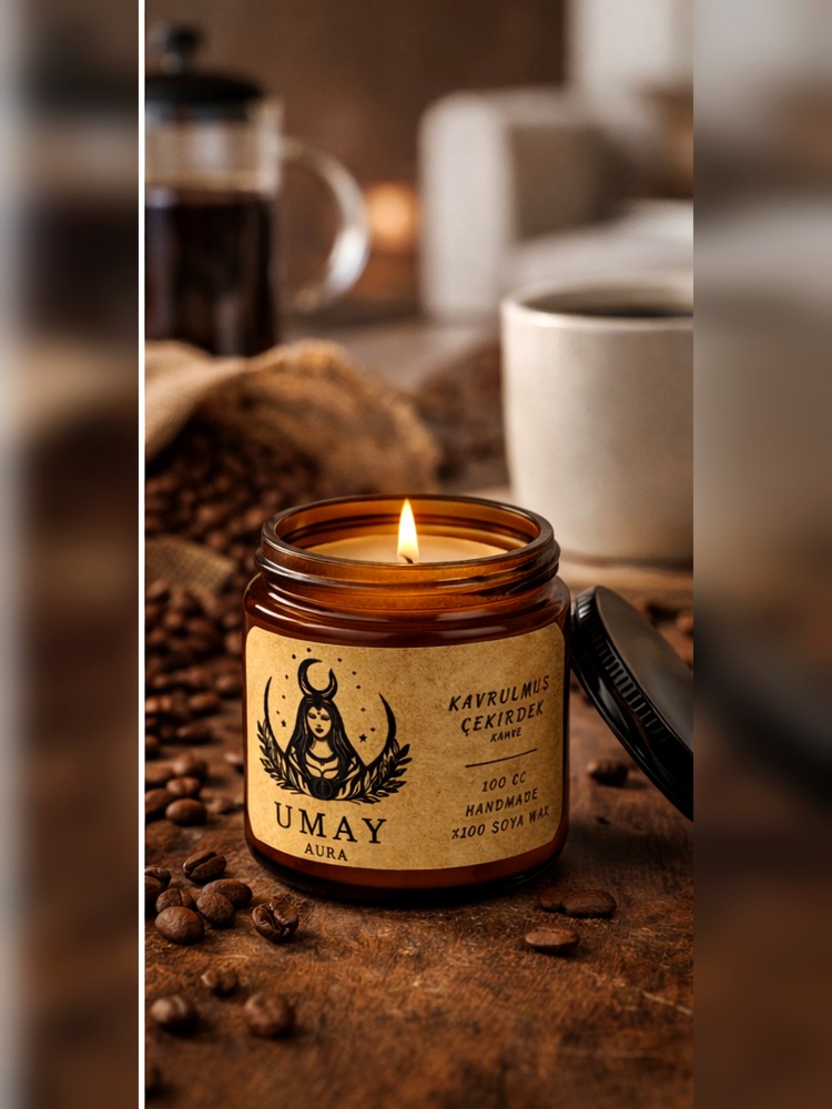 Kahve Kokulu El Yapımı Soya Mum Amber Kavanoz 100 cc