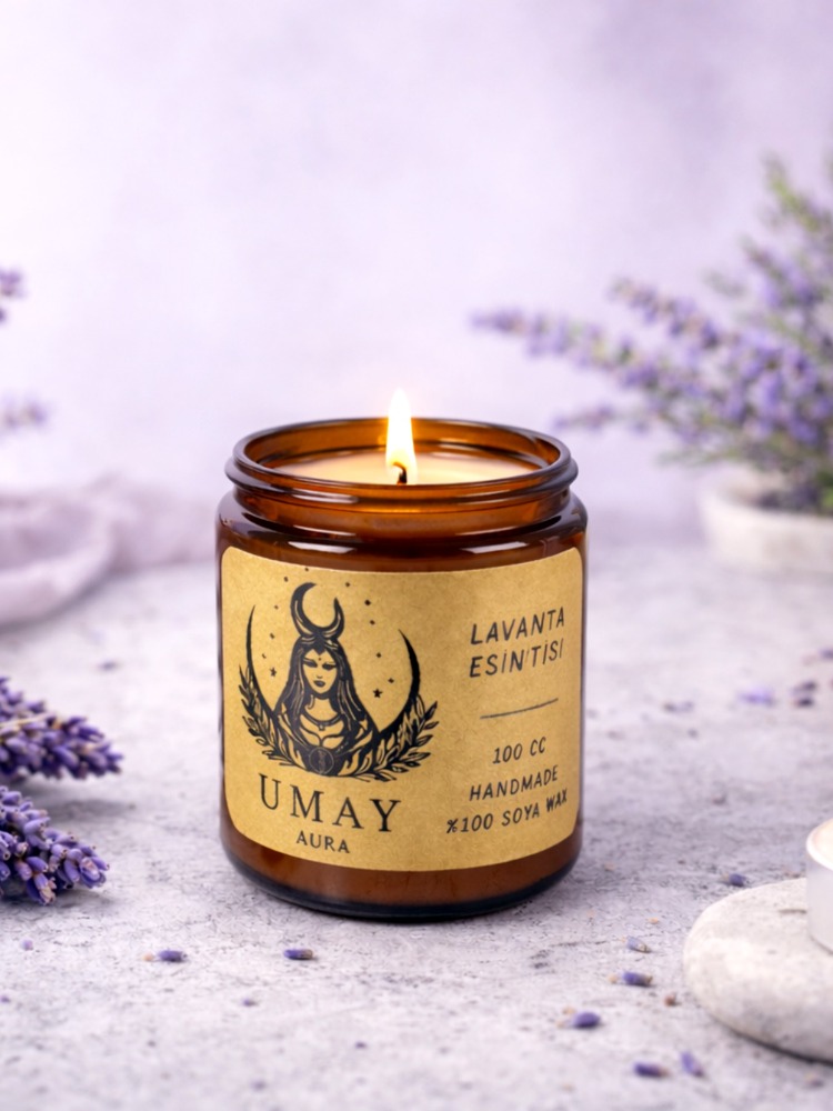 Lavanta Kokulu El Yapımı Soya Mum Amber Kavanoz 100 cc 