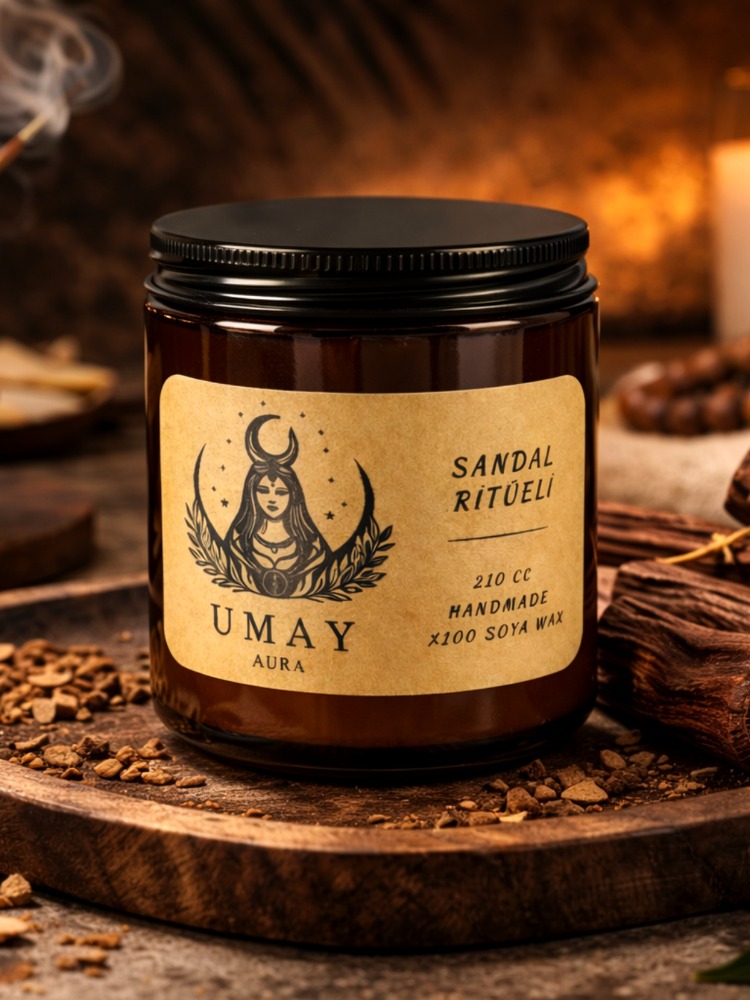 Sandal Ağacı Kokulu El Yapımı Soya Mum Amber Kavanoz 210 cc