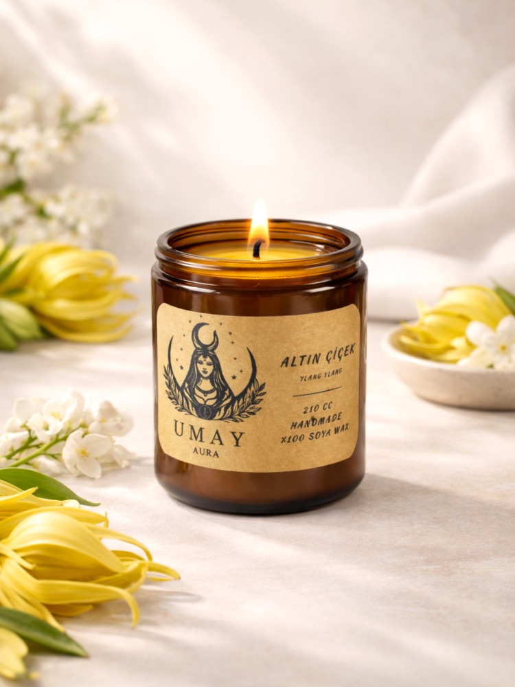 Ylang Ylang Kokulu El Yapımı Soya Mum Amber Kavanoz 210 cc