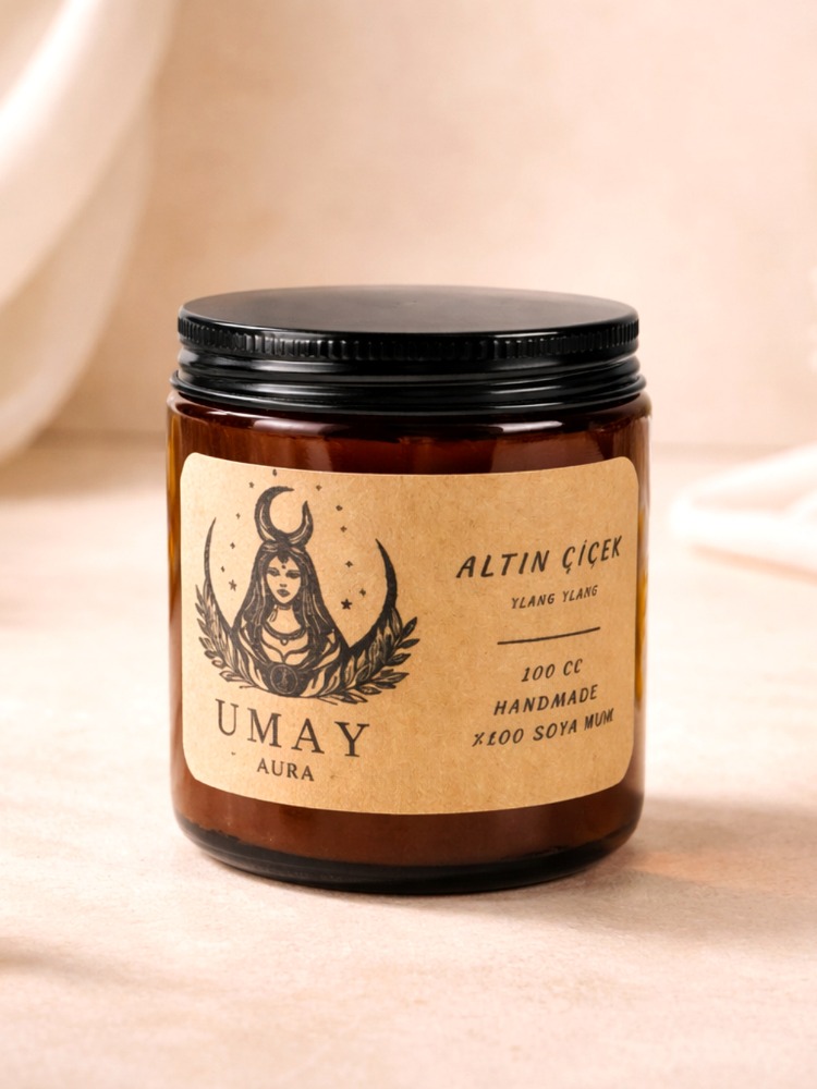 Ylang Ylang Kokulu El Yapımı Soya Mum Amber Kavanoz 100 cc