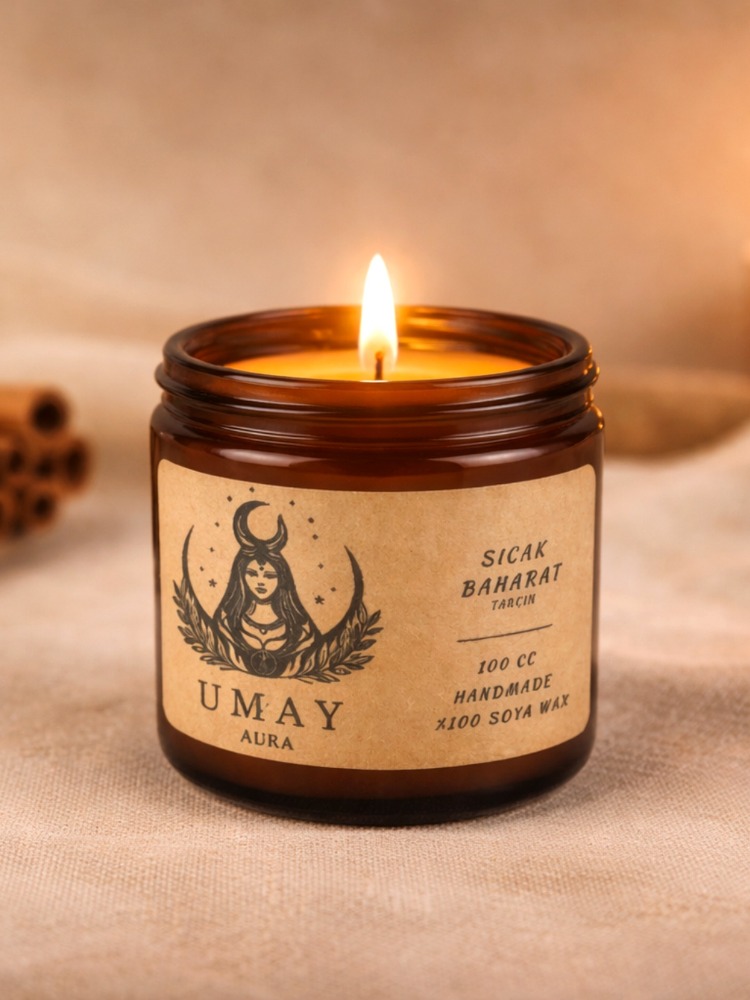 Tarçın Kokulu El Yapımı Soya Mum Amber Kavanoz 100 cc