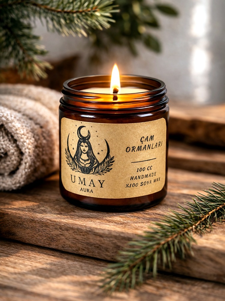 Çam Kokulu El Yapımı Soya Mum Amber Kavanoz 100 cc