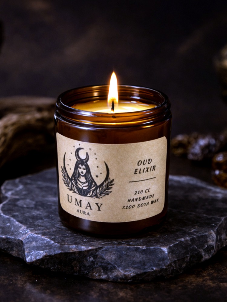 Oud Kokulu El Yapımı Soya Mum Amber Kavanoz 210 cc