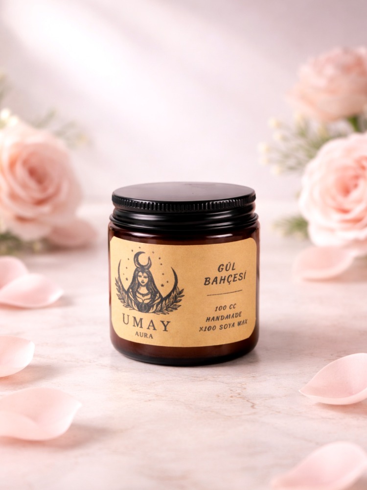 Gül Kokulu El Yapımı Soya Mum Amber Kavanoz 100 cc
