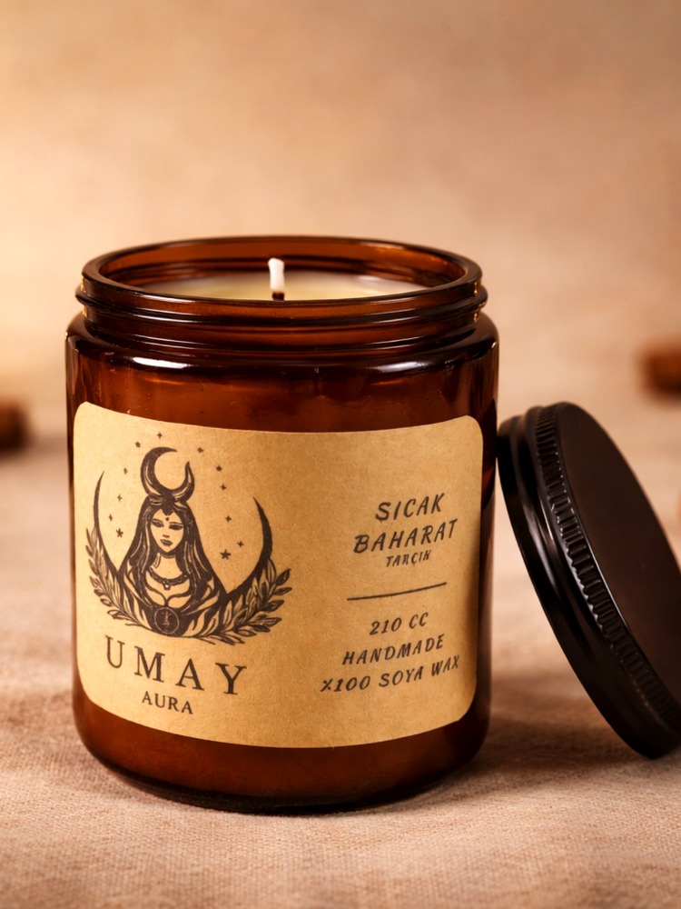 Tarçın Kokulu El Yapımı Soya Mum Amber Kavanoz 210 cc