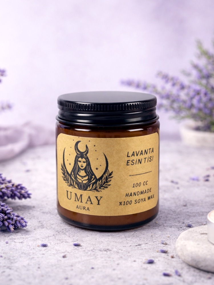 Lavanta Kokulu El Yapımı Soya Mum Amber Kavanoz 100 cc 