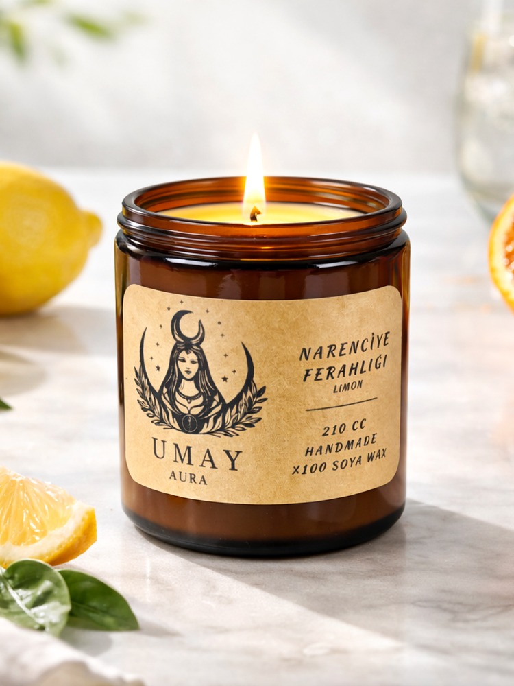 Limon Kokulu El Yapımı Soya Mum Amber Kavanoz 210 cc
