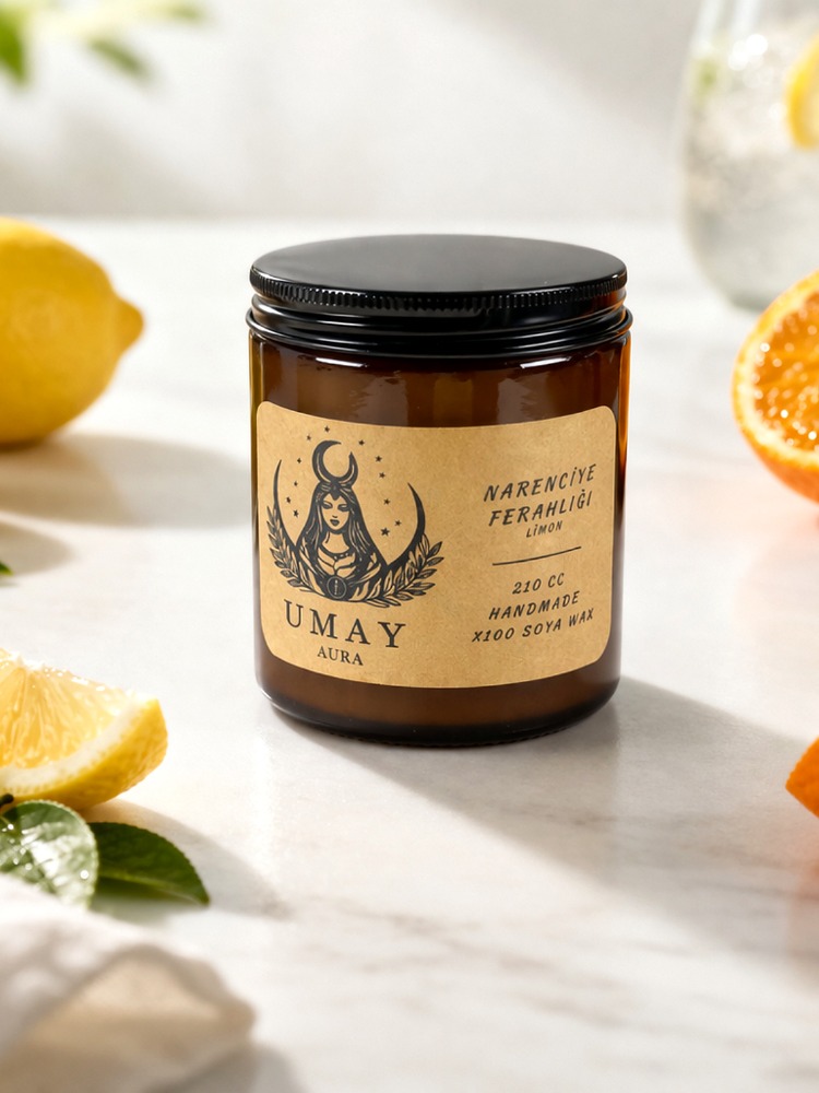 Limon Kokulu El Yapımı Soya Mum Amber Kavanoz 210 cc