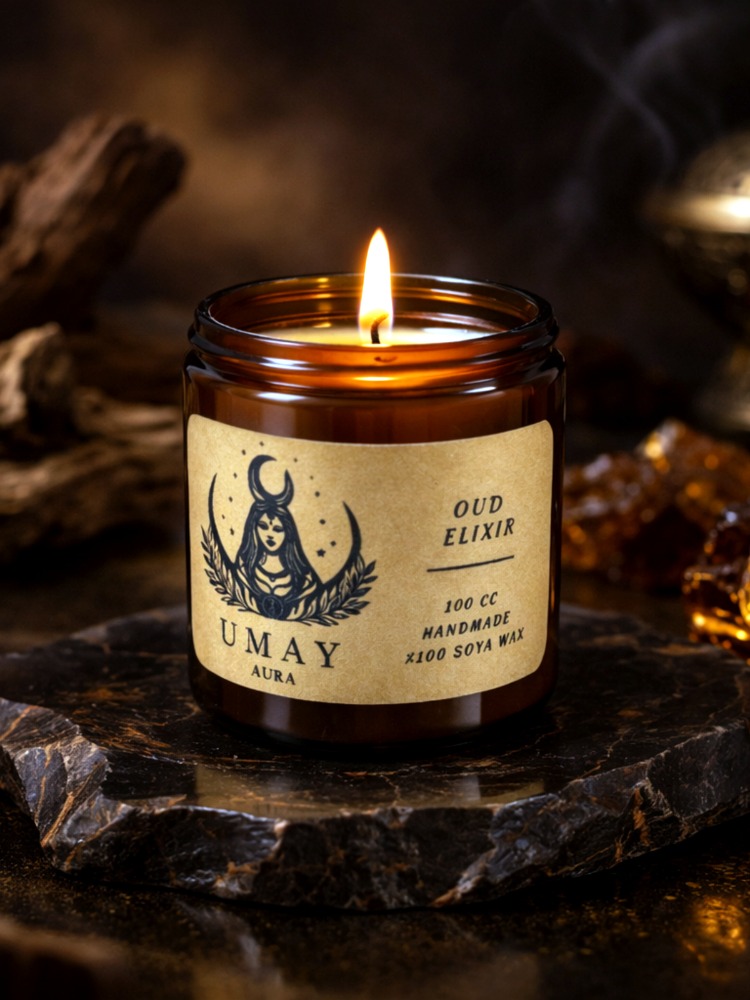 Oud Kokulu El Yapımı Soya Mum Amber Kavanoz 100 cc 