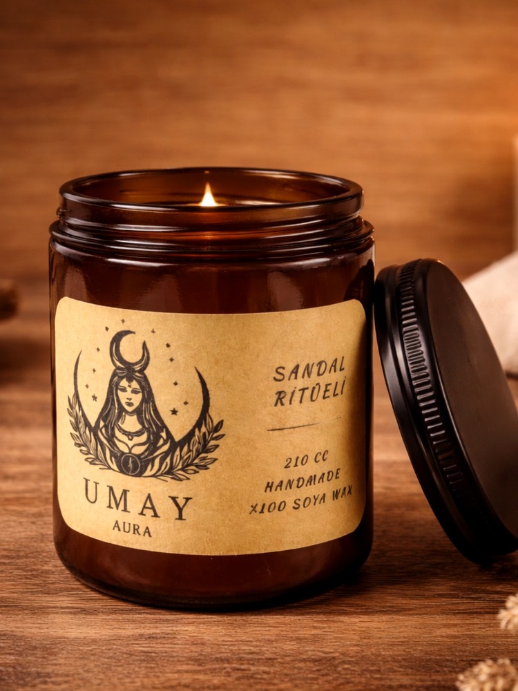 Sandal Ağacı Kokulu El Yapımı Soya Mum Amber Kavanoz 210 cc