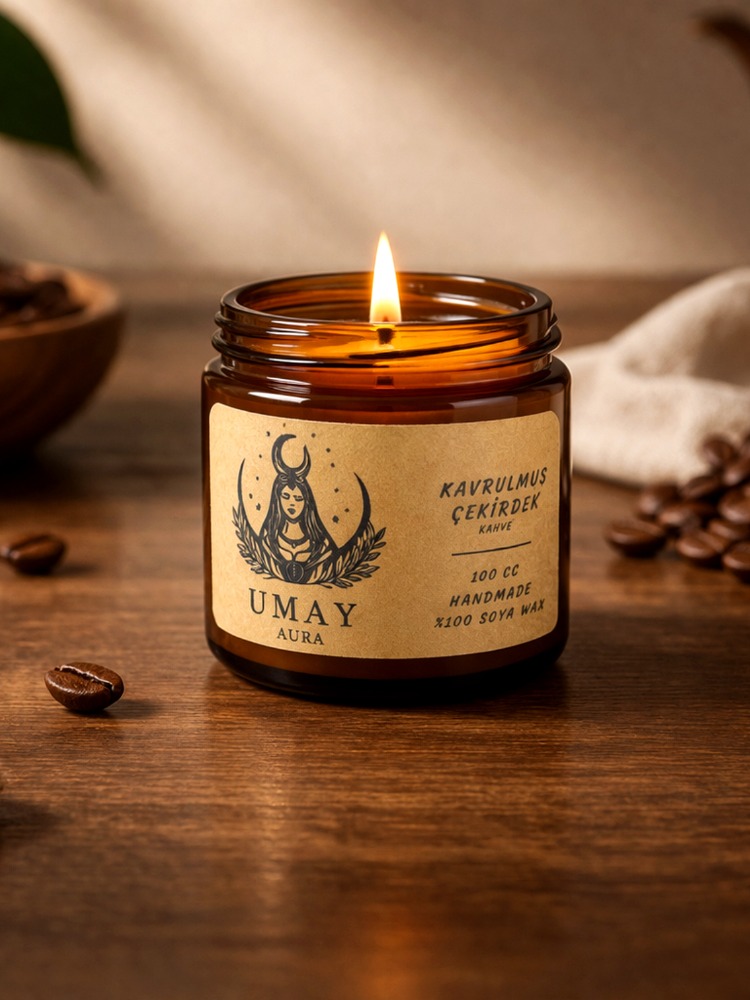 Kahve Kokulu El Yapımı Soya Mum Amber Kavanoz 100 cc 